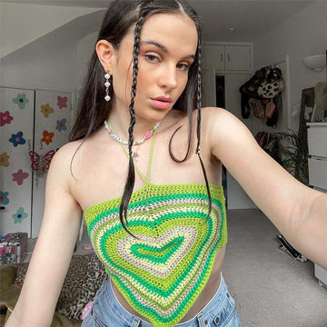 Halter Patchwork Bandage Crop Top