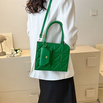 Women’s Elegant Plaid Shoulder Bag with Small Wallet – Square Tote Style