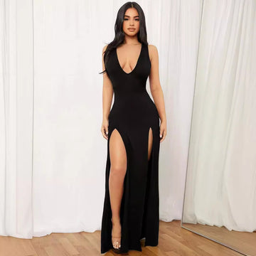 Long Dress with V Neck and Slit
