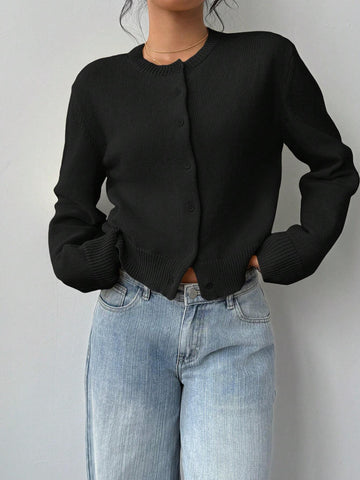 Slim Knitted Cardigan – Long Sleeve Short Sweater