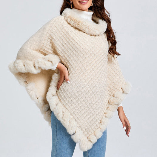 Luxury Fur Collar Cape – Elegant Shawl Wrap
