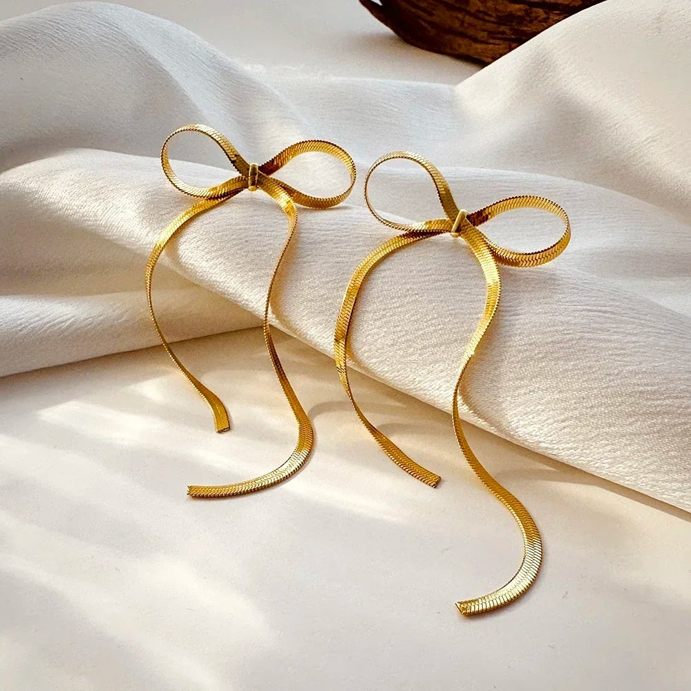 Gold Bowknot Drop Earrings