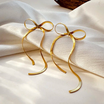 Gold Bowknot Drop Earrings