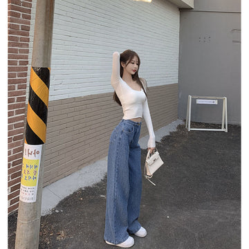 Fashion High-Waist Straight-Leg Jeans