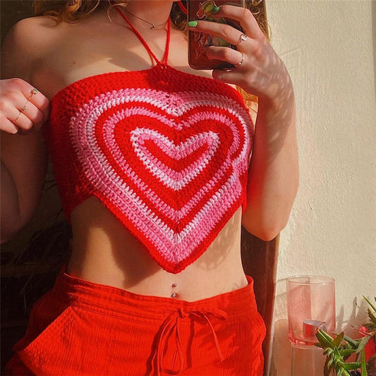 Halter Patchwork Bandage Crop Top