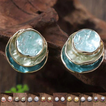 Tri-Color Geometric Round Earrings