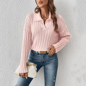 Casual Women's Sweater with Polo Collar
