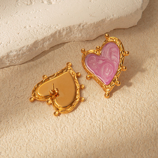 Retro Heart Stainless Steel Earrings