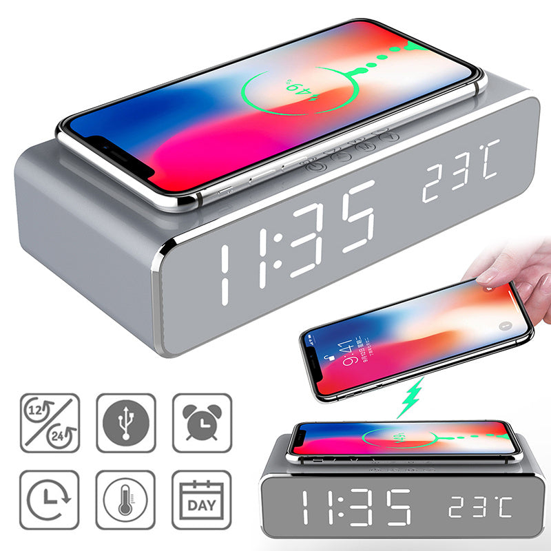 LED Digital Clock with Wireless Charger and Thermometer