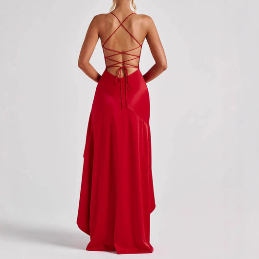 Ruffles Elegance Maxi Dress – Backless Split Design