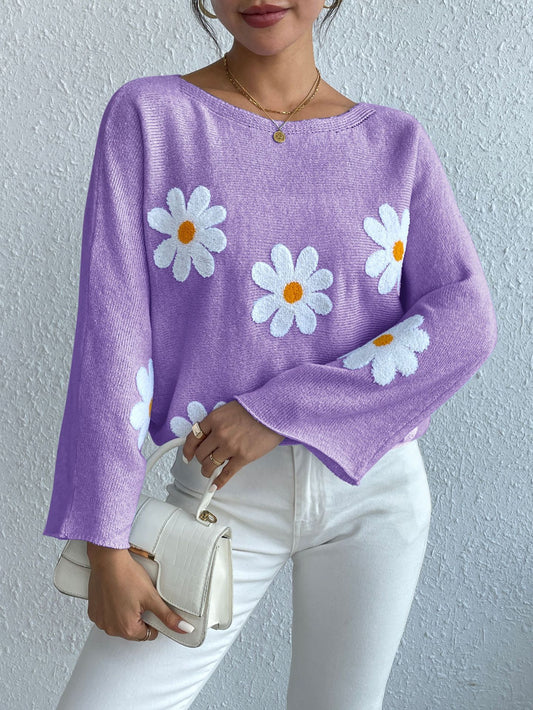 Women's Sweater with Floral Embroidery