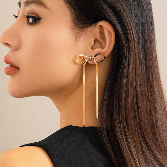 Gold Bowknot Drop Earrings