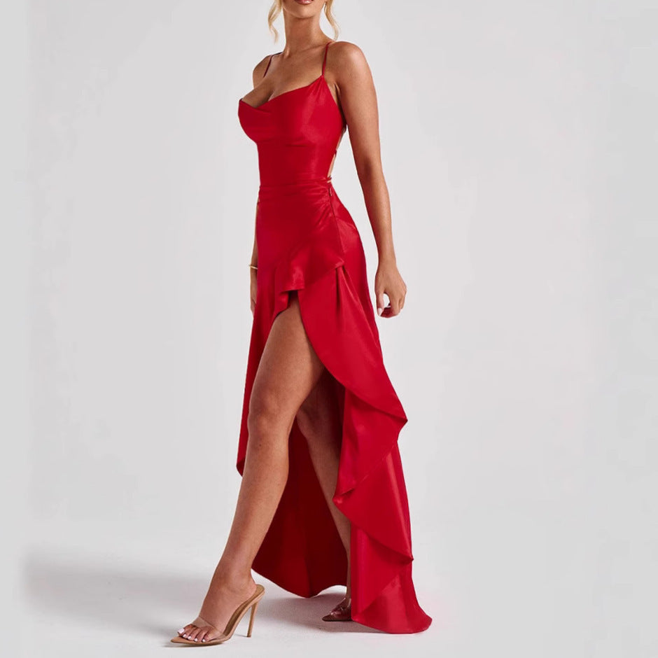 Ruffles Elegance Maxi Dress – Backless Split Design