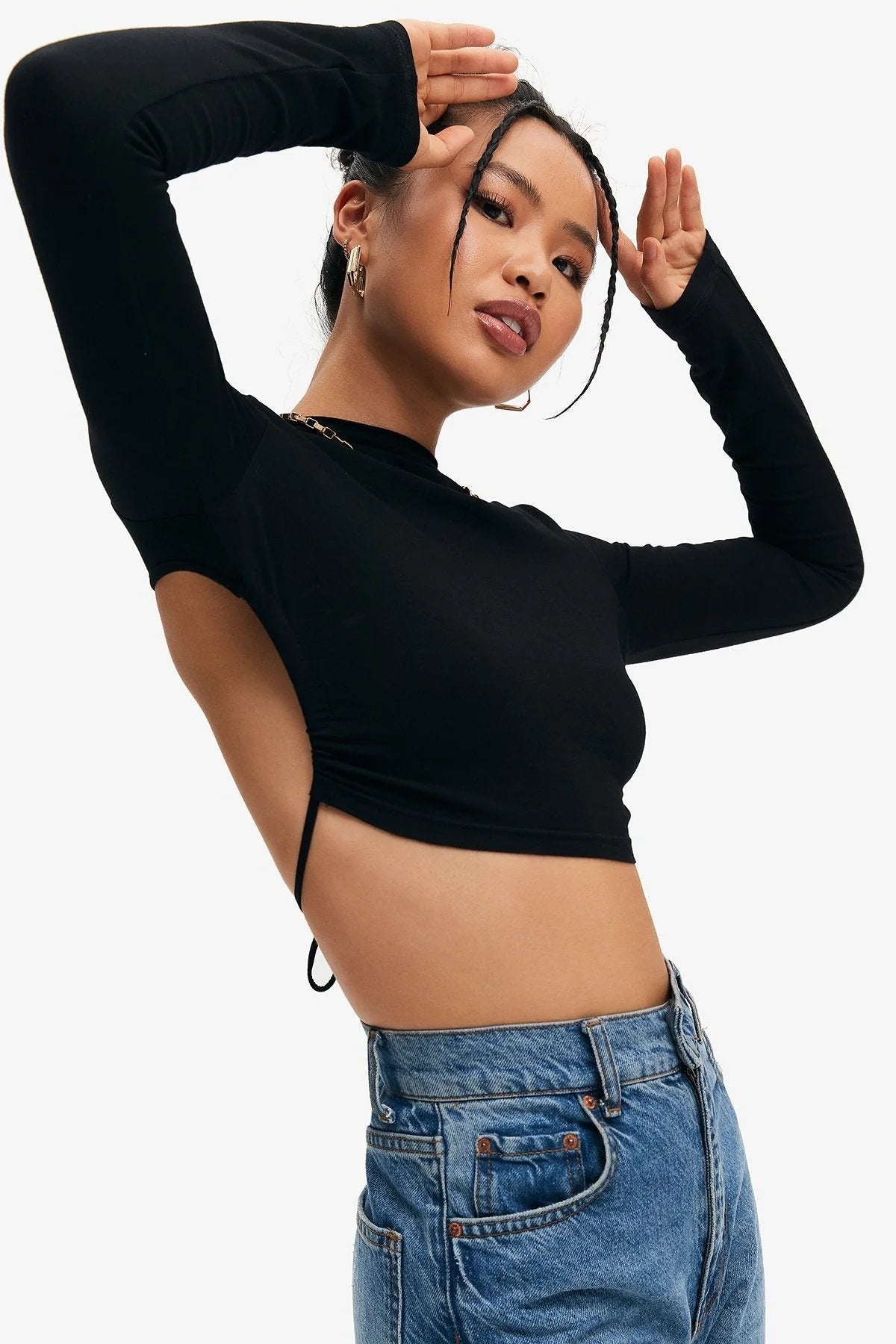 Sleek Tie-Back Long Sleeve Crop Top