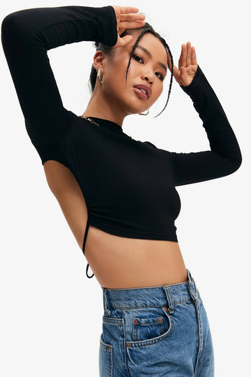 Sleek Tie-Back Long Sleeve Crop Top