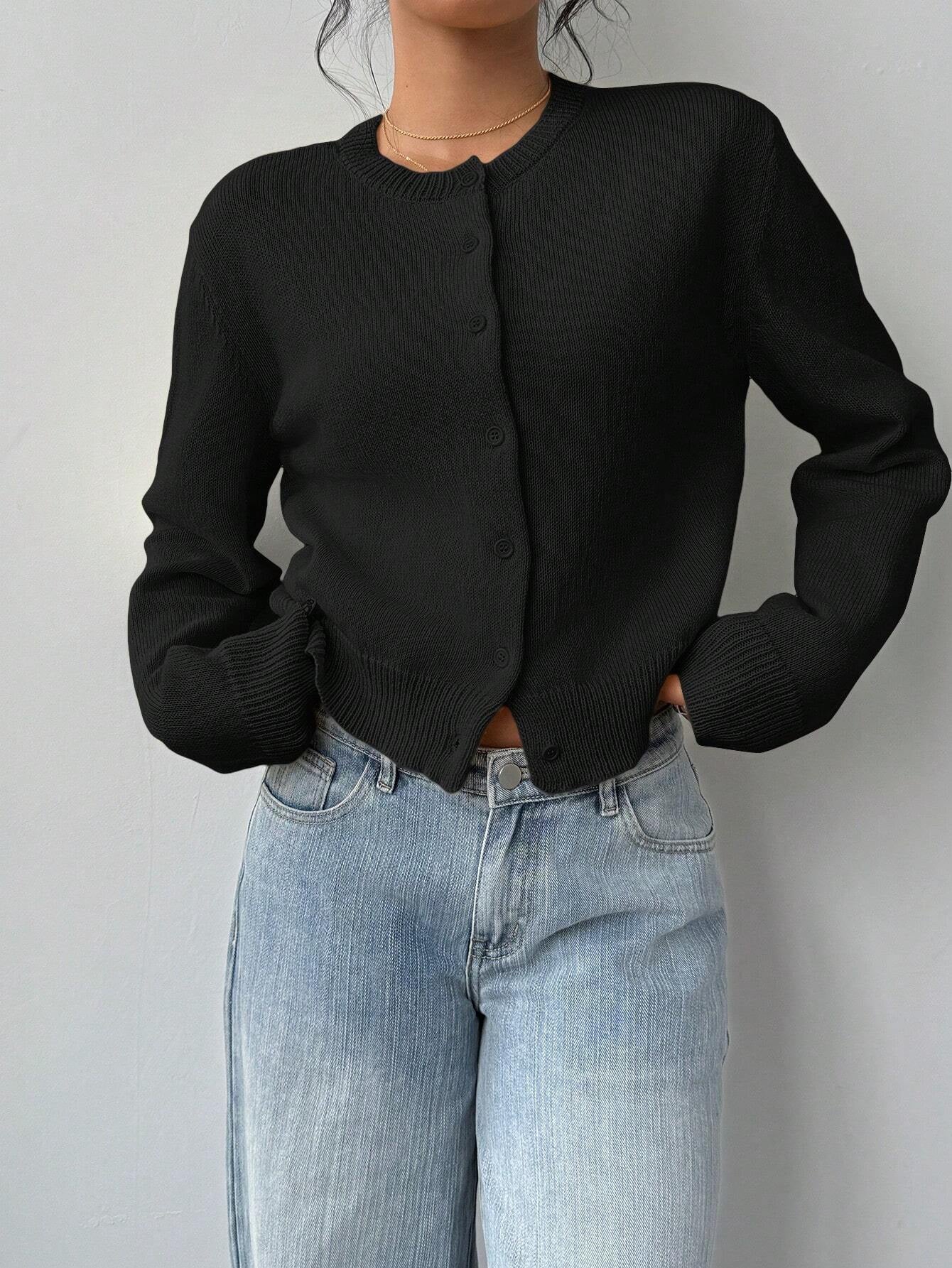 Slim Knitted Cardigan – Long Sleeve Short Sweater