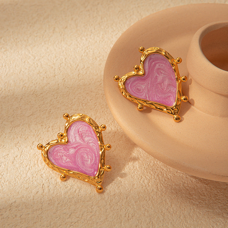 Retro Heart Stainless Steel Earrings