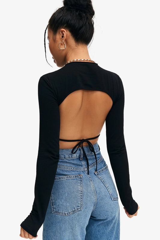 Sleek Tie-Back Long Sleeve Crop Top