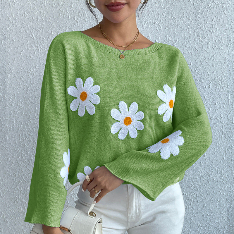 Women's Sweater with Floral Embroidery